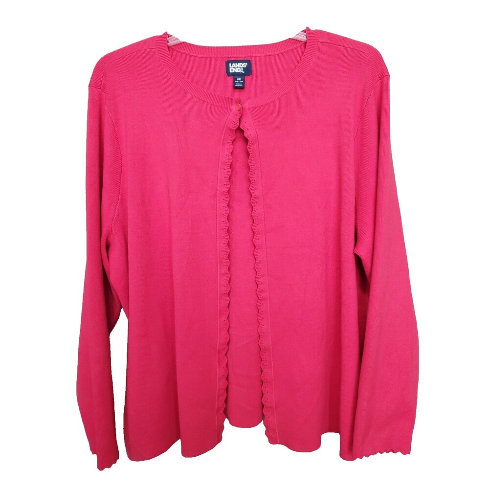 Lands' End Coral Pink Scalloped Trim One-Button Cardigan Sweater Size 3X